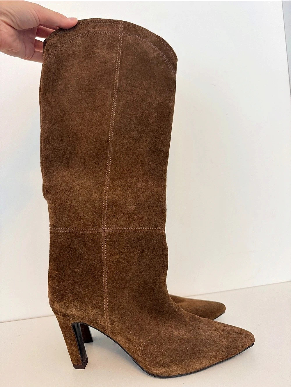 Zara Suede Over-the-Knee Heels in Brown EU 39